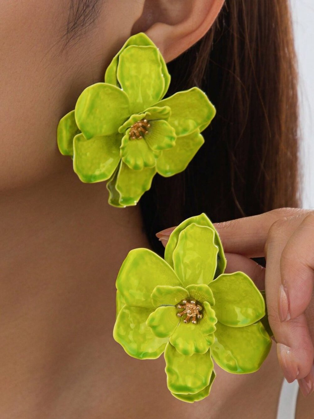 Green Women's Floral & Leaf Geometric Earrings